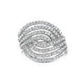 10K White Gold 1 1/2 Cttw Princess Diamond Swirl Design Cocktail Ring