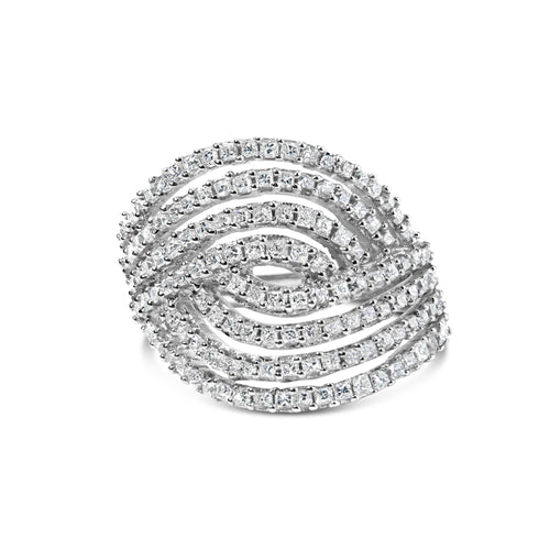 10K White Gold 1 1/2 Cttw Princess Diamond Swirl Design Cocktail Ring