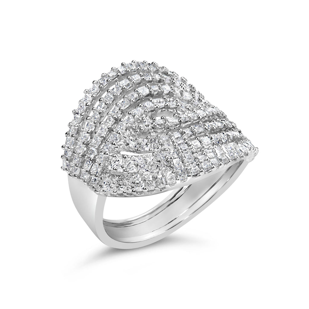 10K White Gold 1 1/2 Cttw Princess Diamond Swirl Design Cocktail Ring