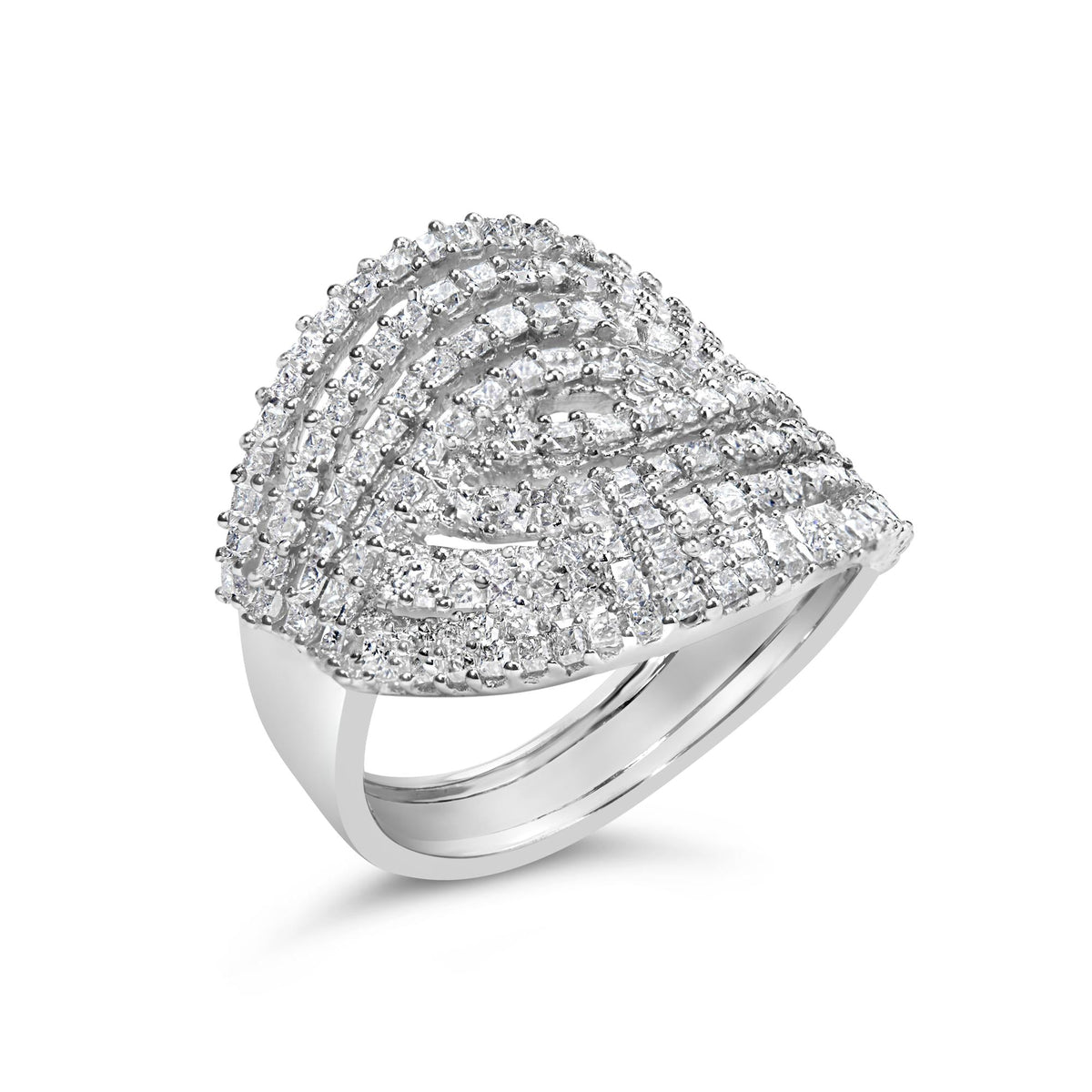 10K White Gold 1 1/2 Cttw Princess Diamond Swirl Design Cocktail Ring
