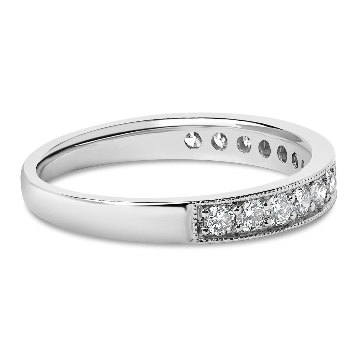 14K Gold 1/2 Cttw Round Diamond Milgrain Wedding Band
