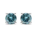 14K Gold 1/2 Cttw Aqua Blue Diamond Screw-Back 4-Prong Classic Stud Earrings (Color Treated, I2-I3)