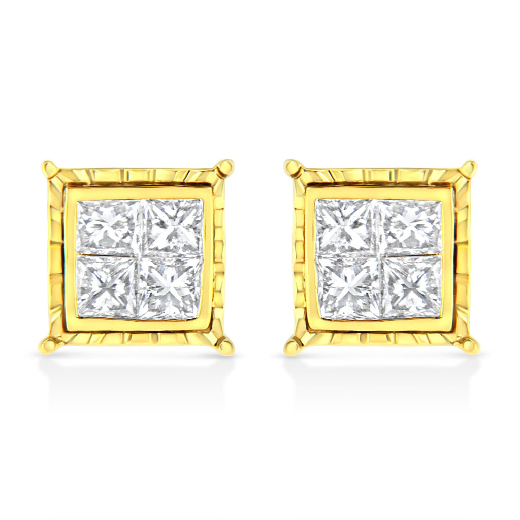 14K Yellow Gold Princess Cut Diamond Square Stud Earrings