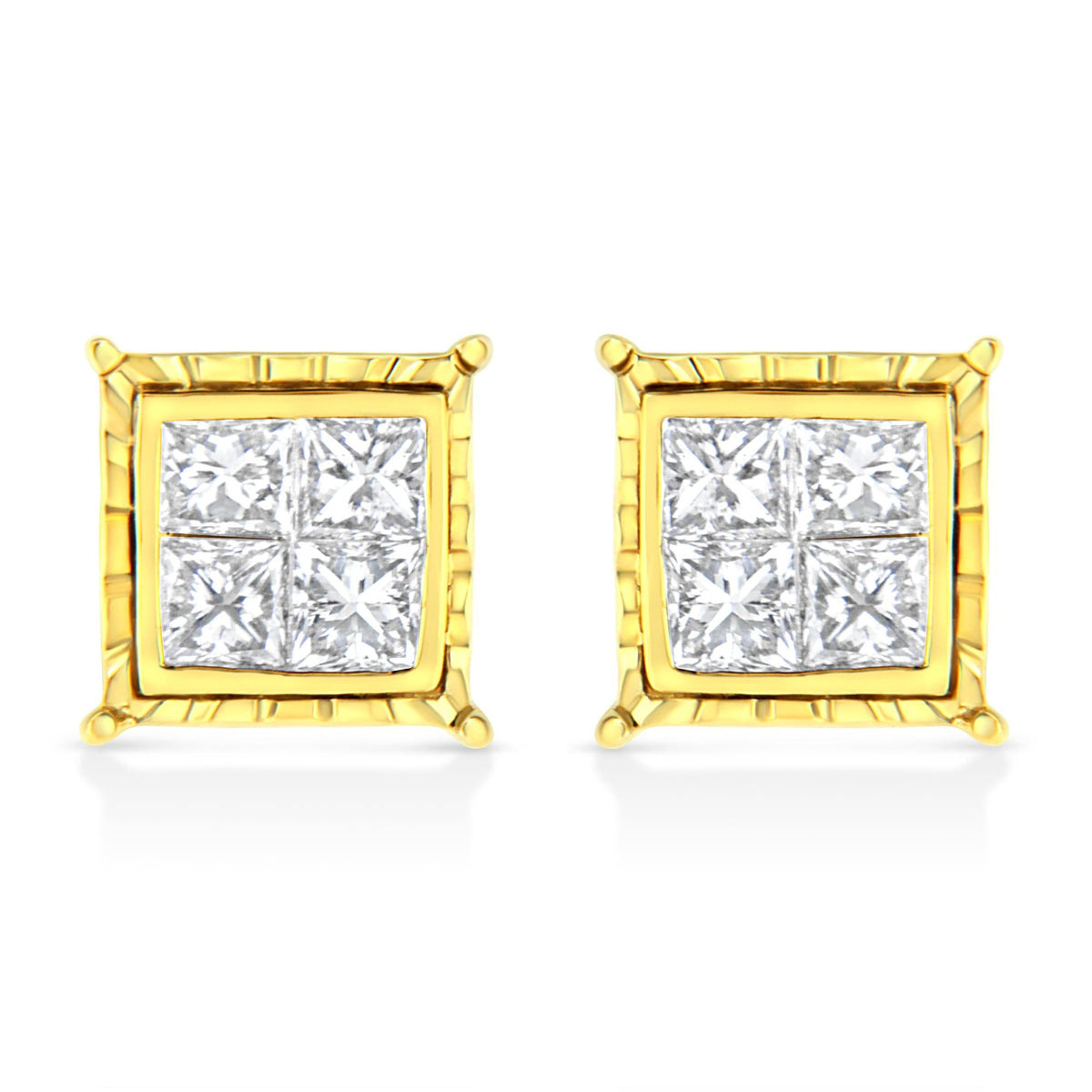 14K Yellow Gold Princess Cut Diamond Square Stud Earrings