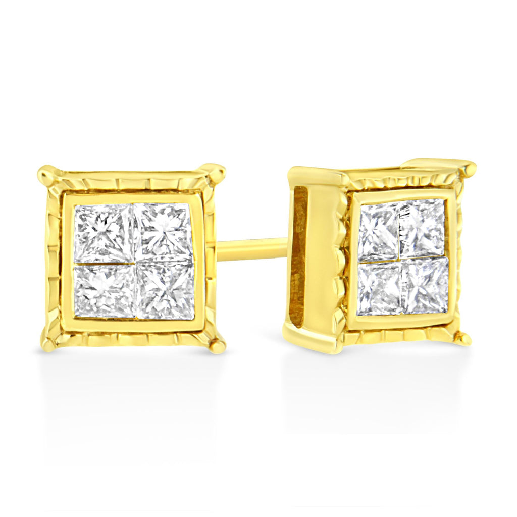 14K Yellow Gold Princess Cut Diamond Square Stud Earrings
