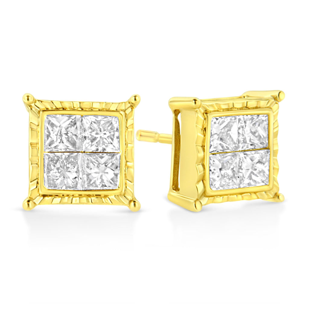 14K Yellow Gold Princess Cut Diamond Square Stud Earrings