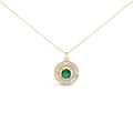 14K Yellow Gold Plated Silver Lab Grown Emerald and Diamond Sunburst Medallion Pendant Necklace