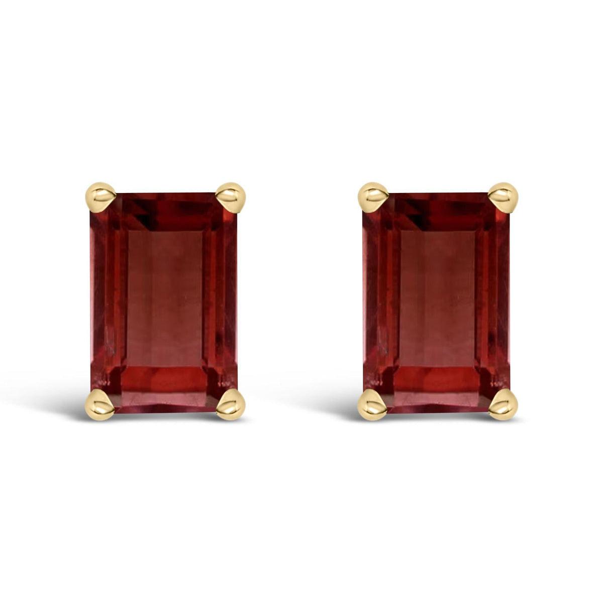 14K Gold 6x4MM Emerald Shaped Gemstone Solitaire Stud Earrings