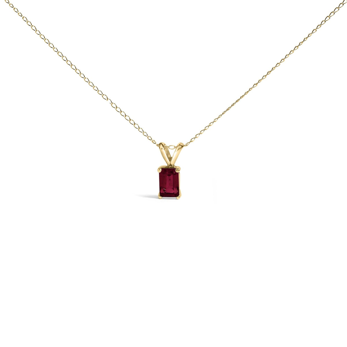 14K Gold 6x4MM Emerald Cut Gemstone Solitaire Pendant Necklace