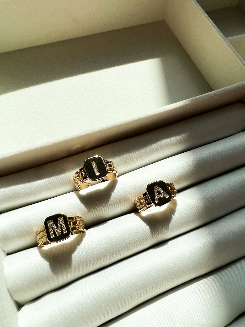 Thick Brick Letter Ring With Zirconia Stones (D77)