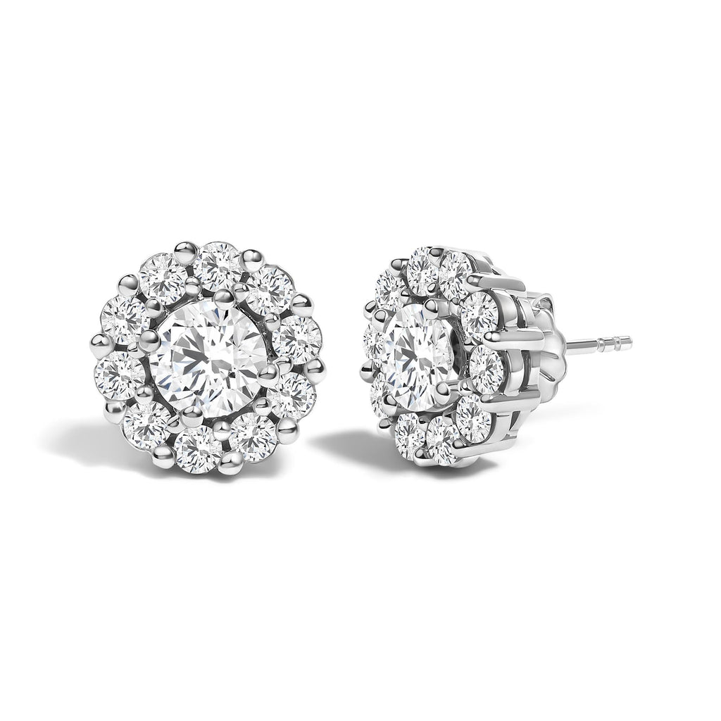 10K White Gold 3.0 Cttw Lab Grown Diamond Halo Stud Earrings