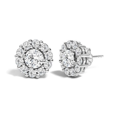 10K White Gold 3.0 Cttw Lab Grown Diamond Halo Stud Earrings