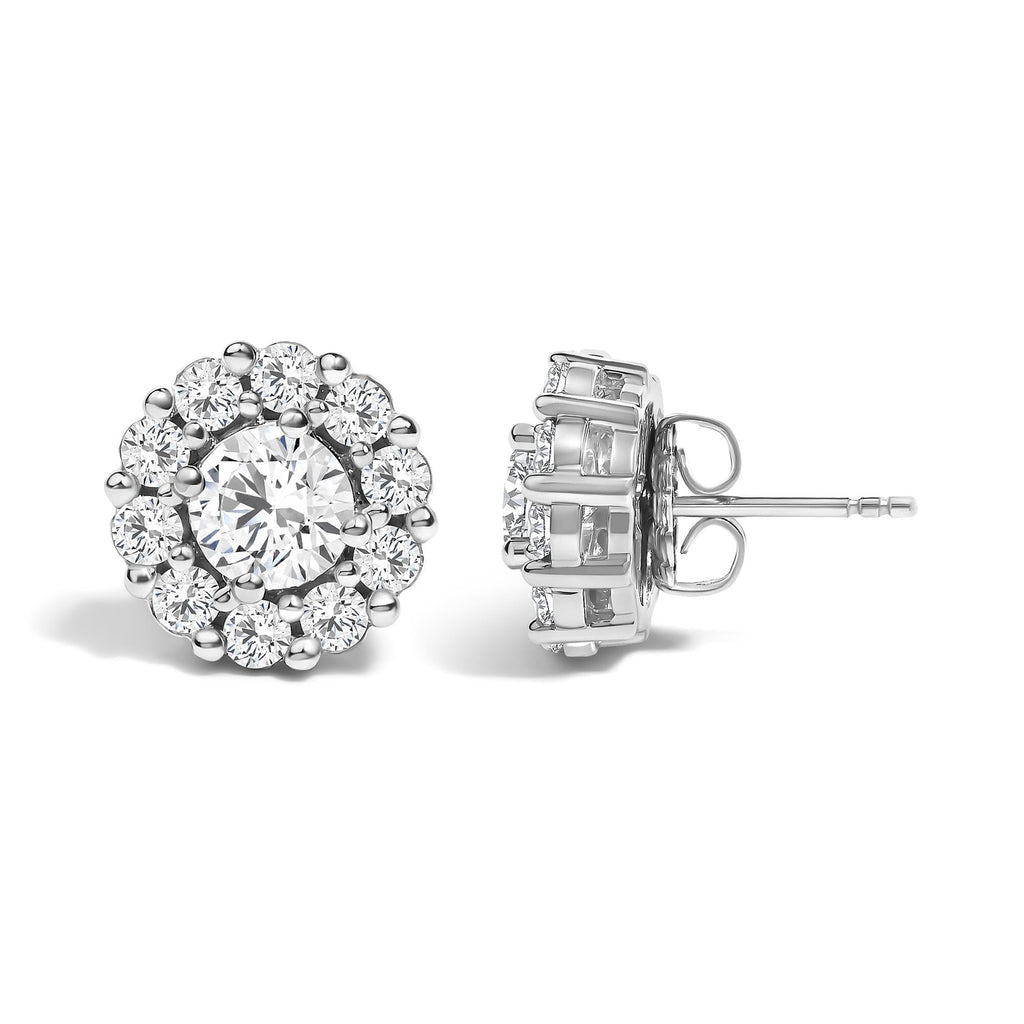 10K White Gold 3.0 Cttw Lab Grown Diamond Halo Stud Earrings
