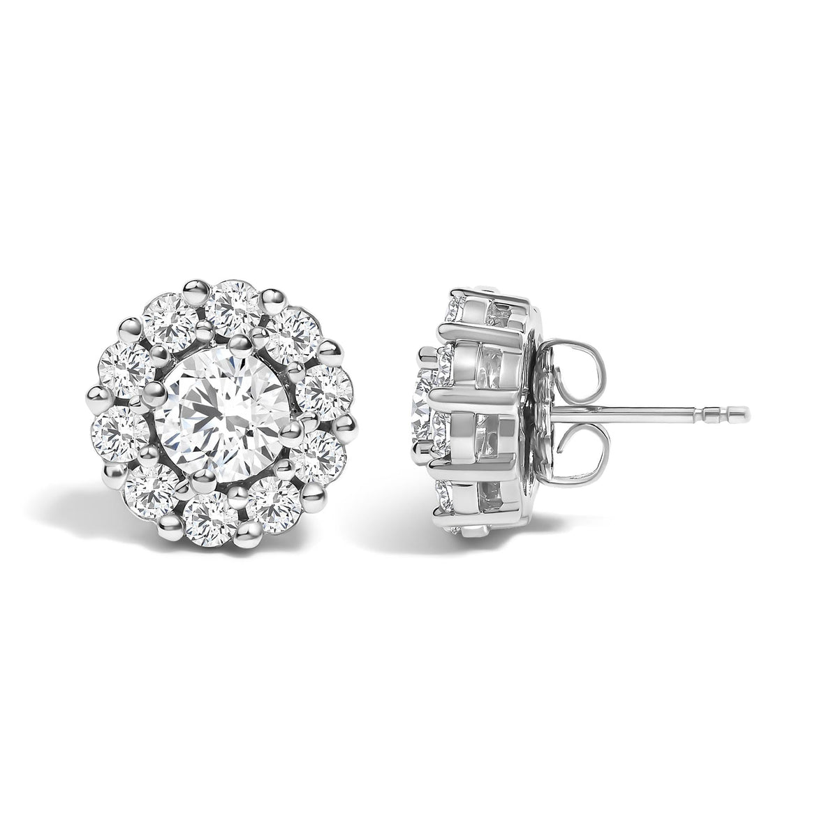 10K White Gold 3.0 Cttw Lab Grown Diamond Halo Stud Earrings
