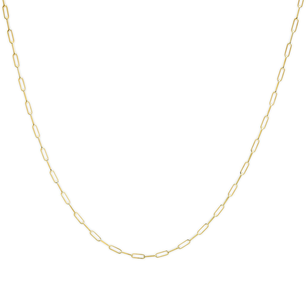 Unisex Solid 14K Gold 2.5mm Paperclip Chain Necklace